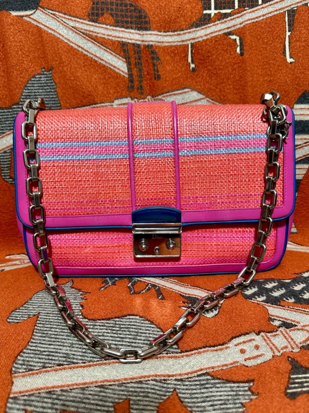 CHRISTIAN DIOR ❤️🌟MISS DIOR RAFFIA MULTICOLORED FLAP BAG ⭐️